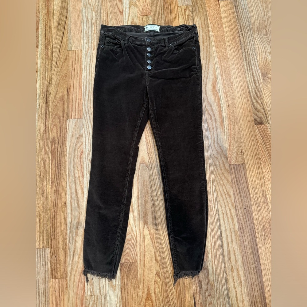 Free People Raw Hem Slim Corduroy Pants Button Fly Brown Women's Size 28